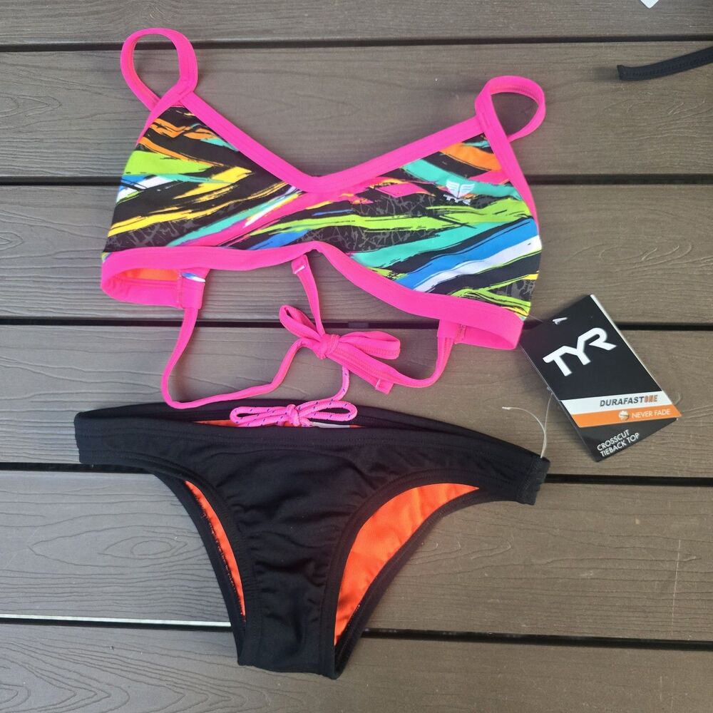 TYR Women's Black/pink Ravana Tieback Top W/ Black Micro Bottom Sz XS New Sample